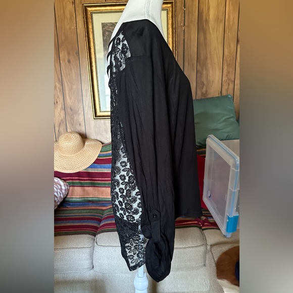 FESTIVAL Mine Too Black Long Sleeve Blouse w/ Peekaboo Ladder & Lace BACKLESS 3X - Picture 5 of 10
